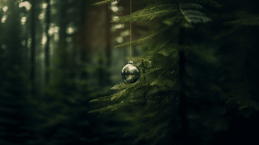 AI genereret billede grantræer og julekugle